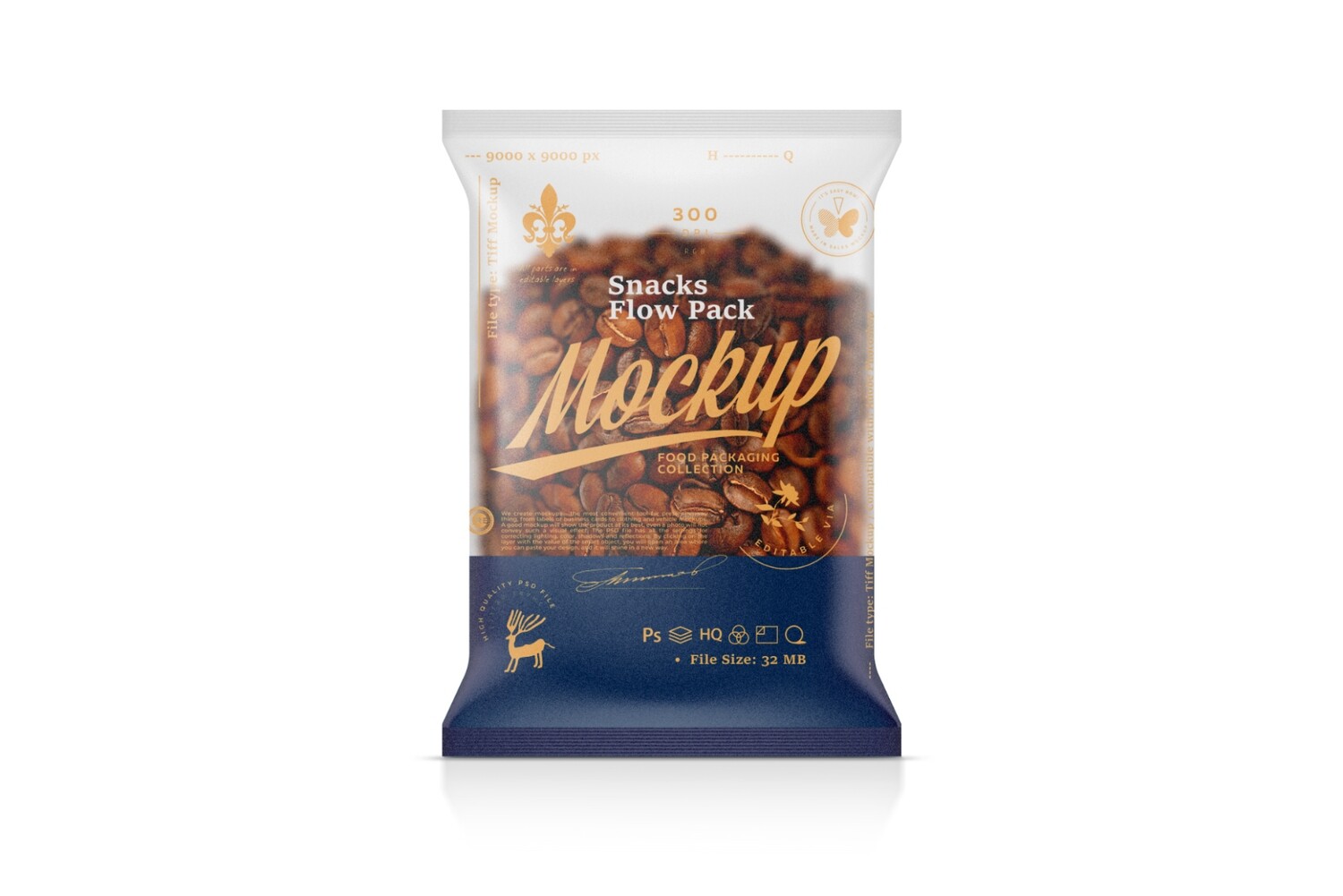 Transparent Snacks Flow Pack Mockup