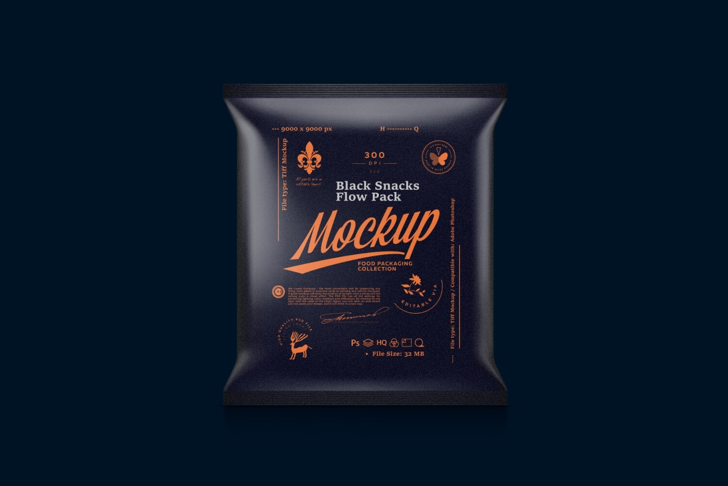 Black Snacks Flow Pack Mockup