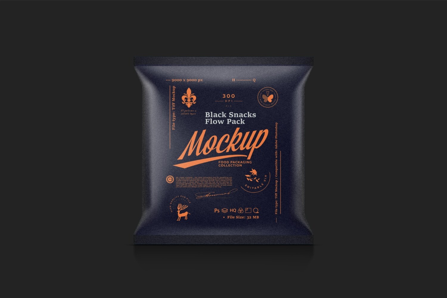 Black Snacks Flow Pack Mockup