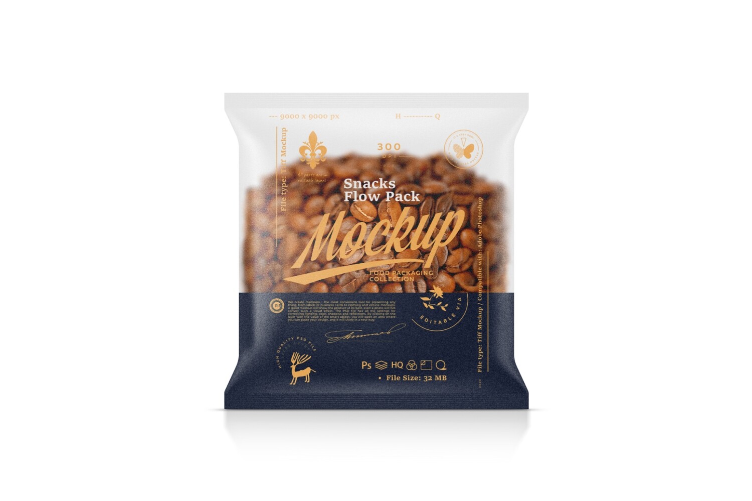 Transparent Snacks Flow Pack Mockup