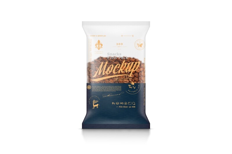 Transparent Snacks Flow Pack Mockup