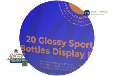 20 Glossy Sport Nutrition Bottles Display Box Mockup