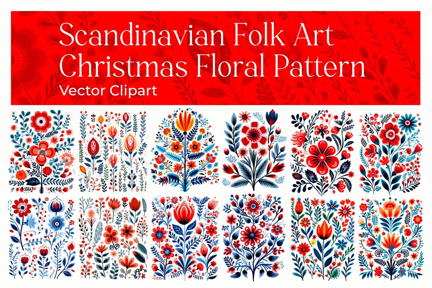 Scandinavian Folk Art Christmas Floral Pattern