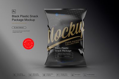 Black Plastic Snack Package Mockup