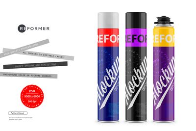 Three Glossy Pu-Foam Tube Mockup 750ml