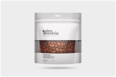 Glossy Bag Stand Up Pouch Doypack with Clear Window Mockup 26x28 cm
