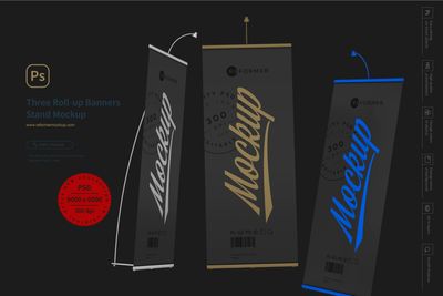 Three Roll-up Banners Stand Mockup