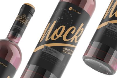 ​Three Glass Wine Bottle Mockup