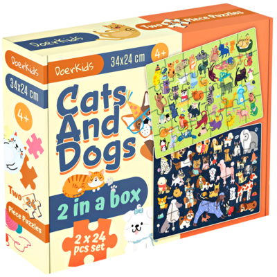 DoerKids®  Katzen und Hunde, Puzzle 2 in 1