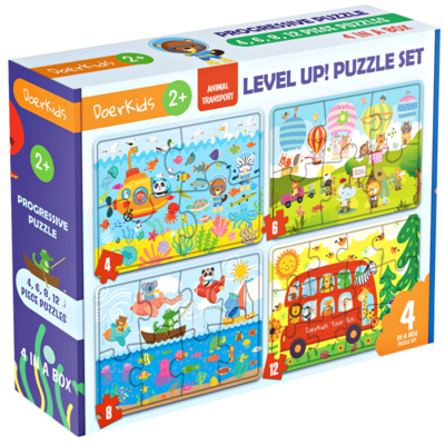 DoerKids® Progressive Puzzle, Animal Transport, Set 4 in 1