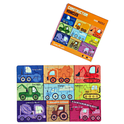DoerKids Mini Puzzle Construction Vehicles 40 pcs – product image, kids puzzle, motor skills toy