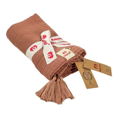 Organic Muslin Tasseled Throw Blanket cinnamon rose