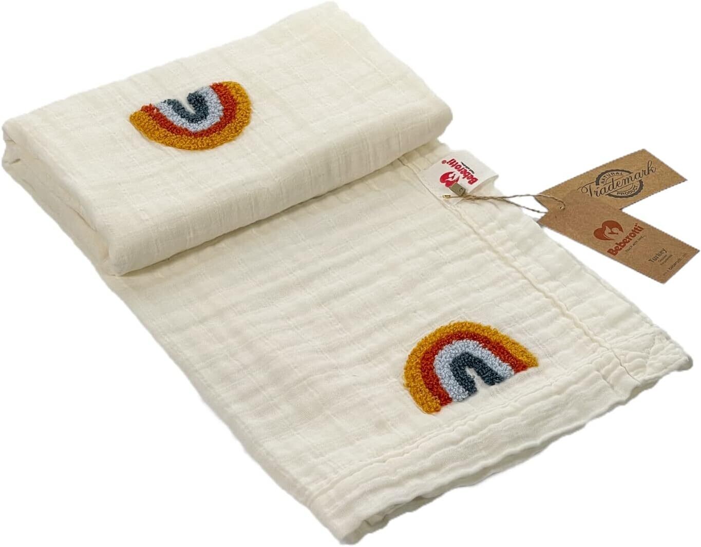 Organic 4 Layered Embroifered Muslin Blanket white/rainbow