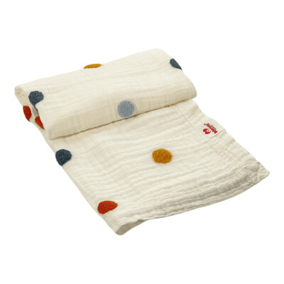 Organic 4 Layered Embroifered Muslin Blanket white/dots