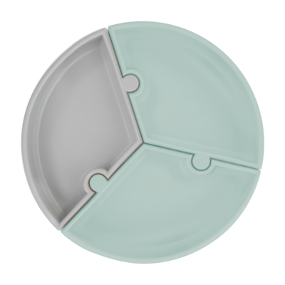 MinikOiOi Puzzle Plate - River Green / Powder Grey - Stay-put suction detachable plate