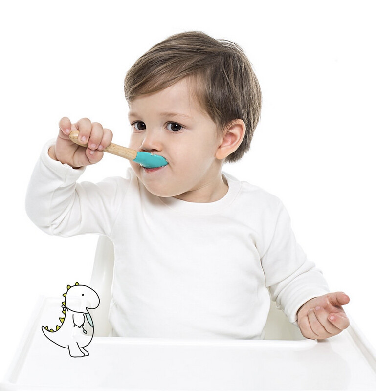 MinikOiOi Dig In - Giallo Mellow - Punta in silicone, cucchiaio e forchetta con manico in bambù – f…
