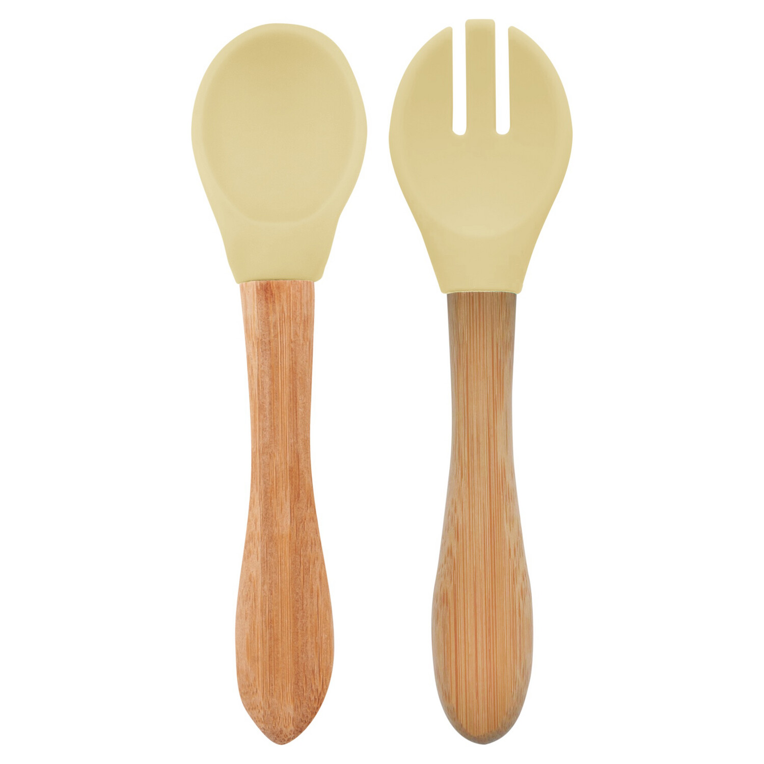 MinikOiOi Dig In - Mellow Yellow - Silicone tip, bamboo handle spoon and fork