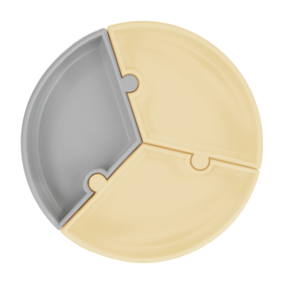 MinikOiOi Puzzle Plate - Mellow Yellow / Powder Grey - Stay-put suction detachable plate
