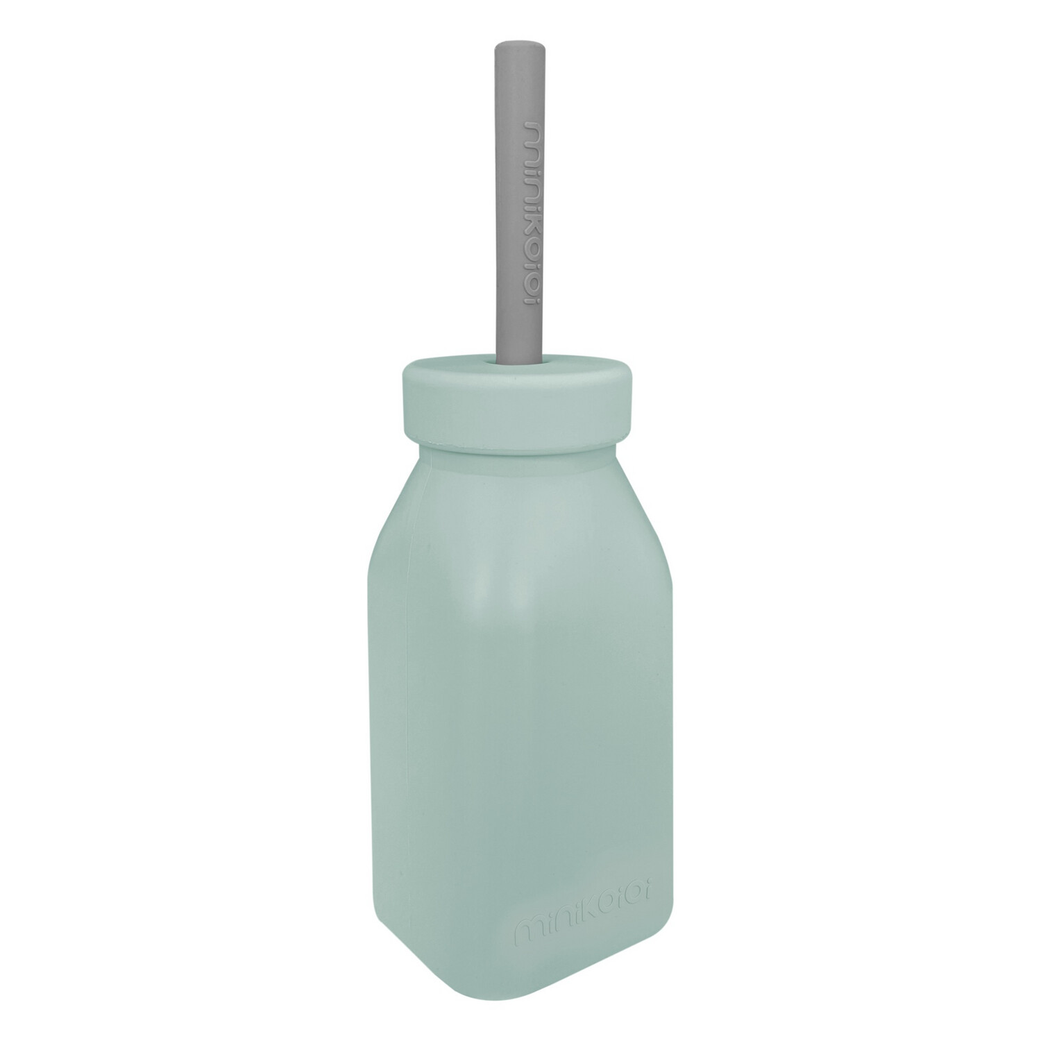 MinikOiOi Bottle + Straw - River Green / Powder Grey - 1 bottle, 1 straw