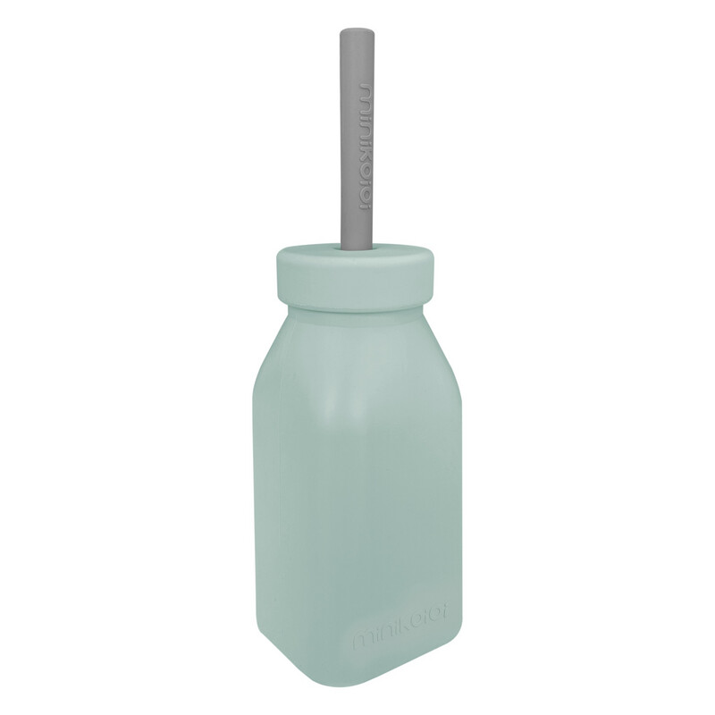 MinikOiOi Bottle + Straw - River Green / Powder Grey - 1 bottle, 1 straw