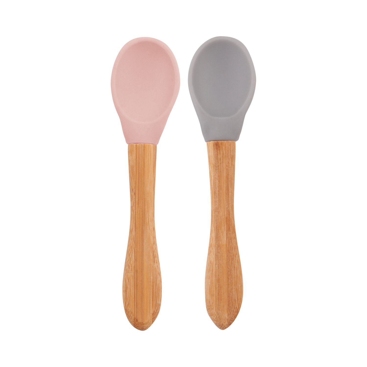 MinikOiOi Scoops - Pinky Pink / Powder Grey - Silicone tip, bamboo handle spoon