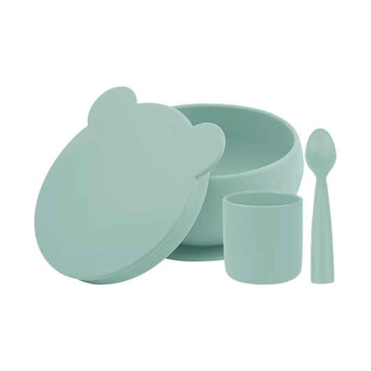 MinikOiOi BLW Set I - River Green - Silicone bowl with lid-cup-spoon