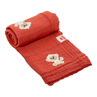 Organic 4 Layered Embroifered Muslin Blanket coral/monkey