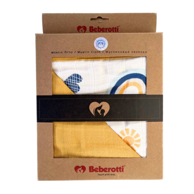 Organic 4 Layered Double sided Muslin Blanket yellow/rainbow