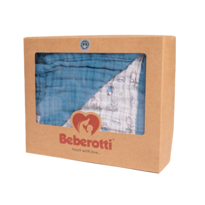 Beberotti® Organic 4-lagige doppelseitige Musselindecke blau