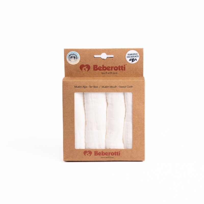 Beberotti Organic Lot de 4 gants de toilette en mousseline pour bébé blanc, weiß – photo produit, t…