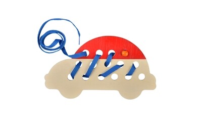 Intellectiki®  wooden car lacing for fine motor skills and hand-eye coordination