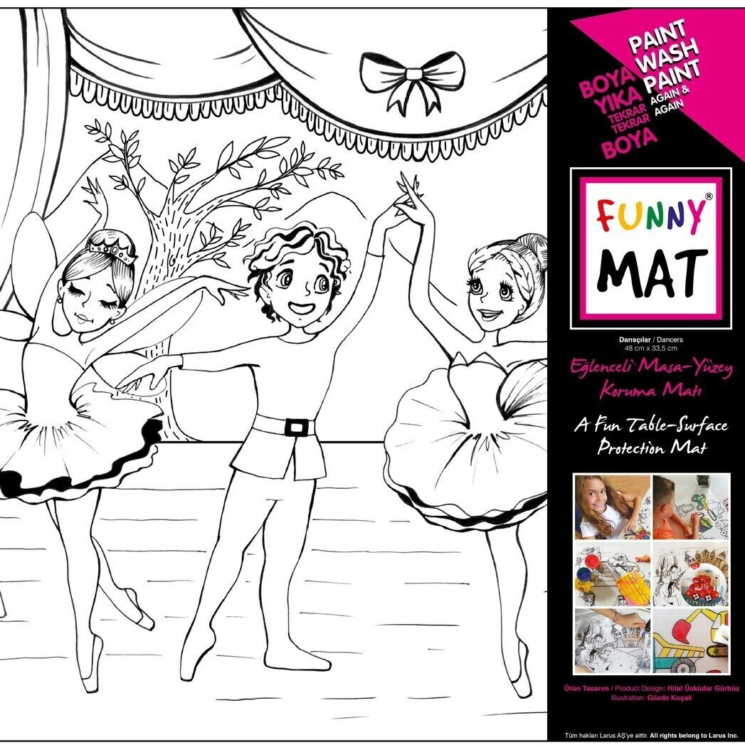 Funny Mat 3in1 Desk Mat, Reusable Coloring Book, Craft Mat for Kids. DANCERS