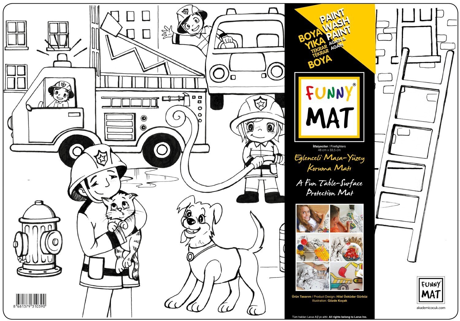 Funny Mat 3in1 Desk Mat, Reusable Coloring Book, Craft Mat for Kids. FIREFIGHTERS