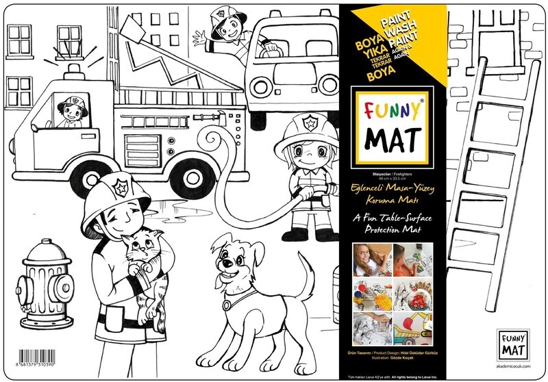 Funny Mat 3in1 Desk Mat, Reusable Coloring Book, Craft Mat for Kids. FIREFIGHTERS