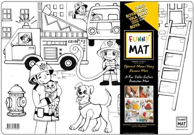 Funny Mat 3in1 Desk Mat, Reusable Coloring Book, Craft Mat for Kids. FIREFIGHTERS