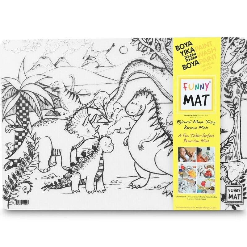 Funny Mat 3in1 Desk Mat, Reusable Coloring Book, Craft Mat for Kids. JURASSIC AGE