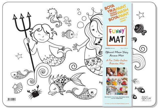 Funny Mat 3in1 Desk Mat, Reusable Coloring Book, Craft Mat for Kids. MERMAID