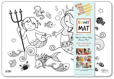 Funny Mat 3in1 Desk Mat, Reusable Coloring Book, Craft Mat for Kids. MERMAID