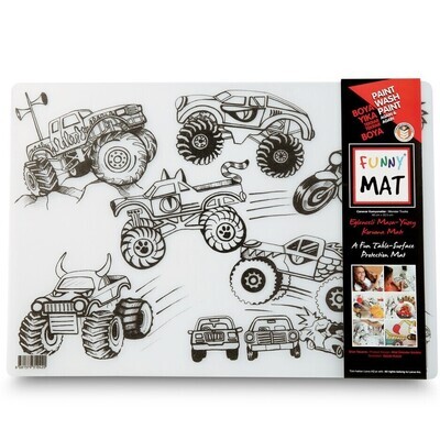 Funny Mat 3in1 Desk Mat, Reusable Coloring Book, Craft Mat for Kids. MONSTER TRUCKS