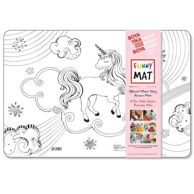 Funny Mat 3in1 Desk Mat, Reusable Coloring Book, Craft Mat for Kids. UNICORN