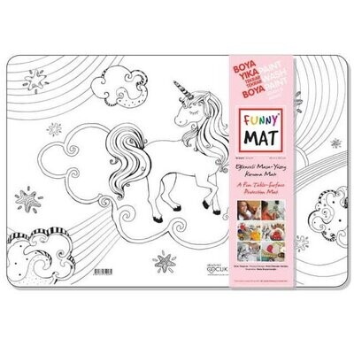 Funny Mat 3in1 Desk Mat, Reusable Coloring Book, Craft Mat for Kids. UNICORN