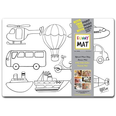 Funny Mat 3in1 Desk Mat, Reusable Coloring Book, Craft Mat for Kids. VEHICLES