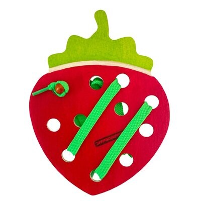 Intellectiki®  strawberry wooden lacing toy to develop fine motor skills