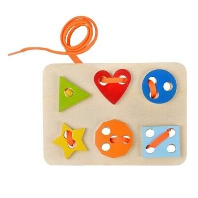 Intellectiki®  geometry wooden lacing toy to promote fine motor skills, color learning and counting