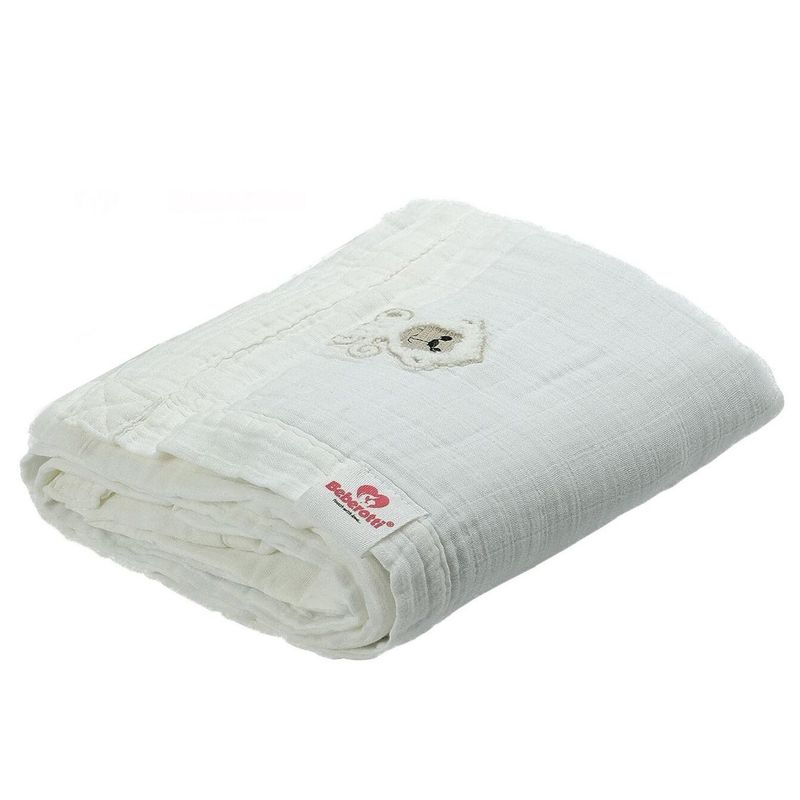 Organic 4 Layered Embroifered Muslin Blanket white/monkey