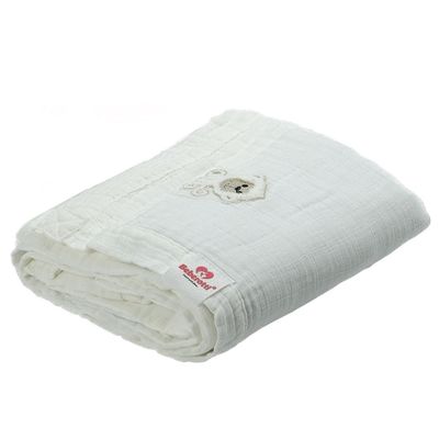 Organic 4 Layered Embroifered Muslin Blanket white/monkey