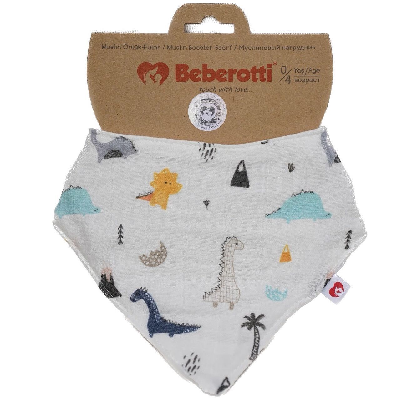 Organic Muslin Baby Bandana Bib white/dino
