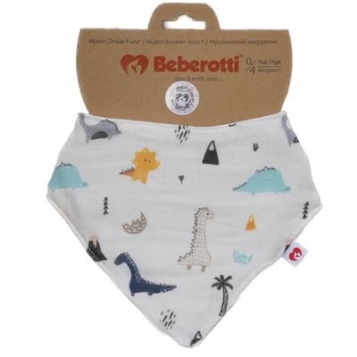 Beberotti® Bavoir bandana bébé en mousseline biologique blanc/dino