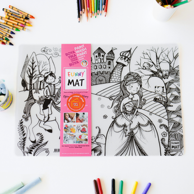 Funny Mat 3in1 Desk Mat, Reusable Coloring Book, Craft Mat for Kids. THE PRINCE AND THE PRINCESS