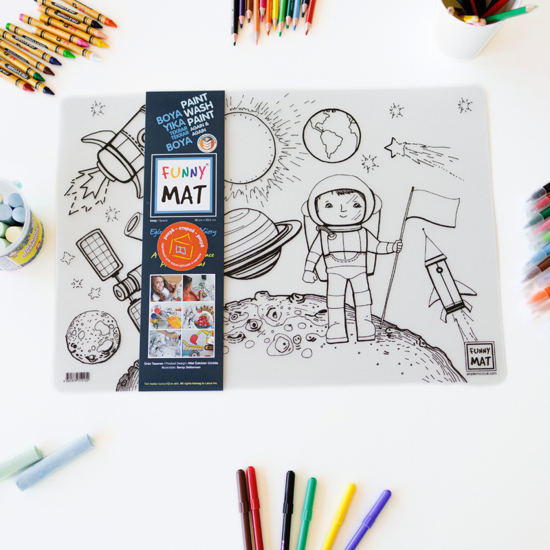 Funny Mat 3in1 Desk Mat, Reusable Coloring Book, Craft Mat for Kids. SPACE
